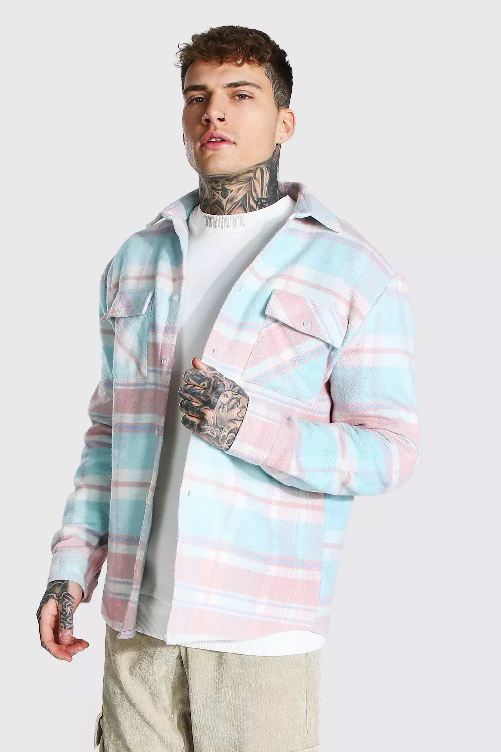 Heavy Weight Check Overshirt boohooMAN